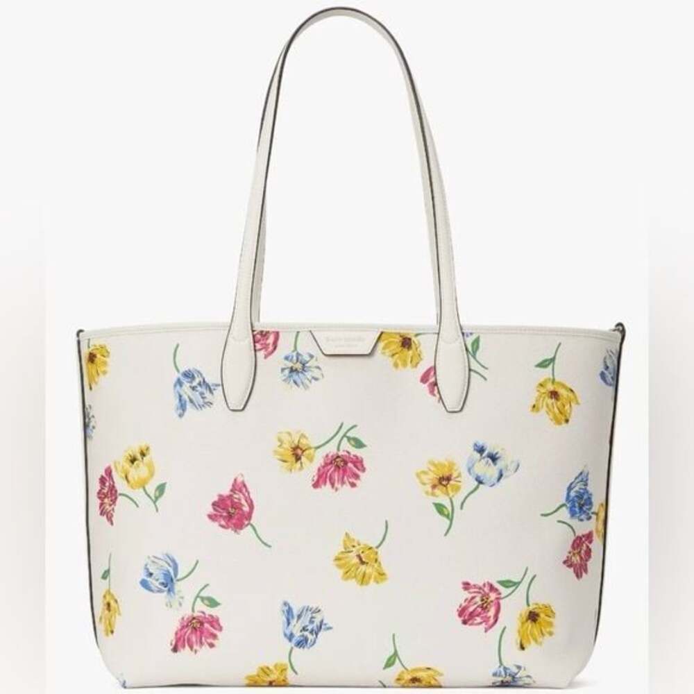 Kate Spade New York Sutton Tulip Toss Printed Medium Tote in cream